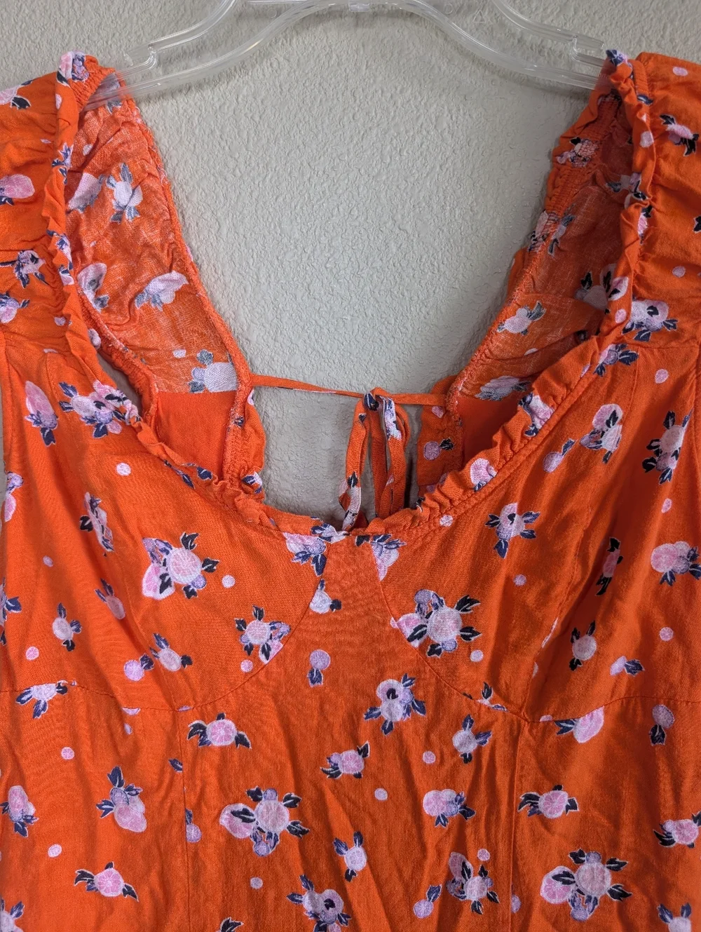 Free People Size Large Like A Lady Orange Floral Ruffle Sundress Open Back Mini - Picture 3 of 9